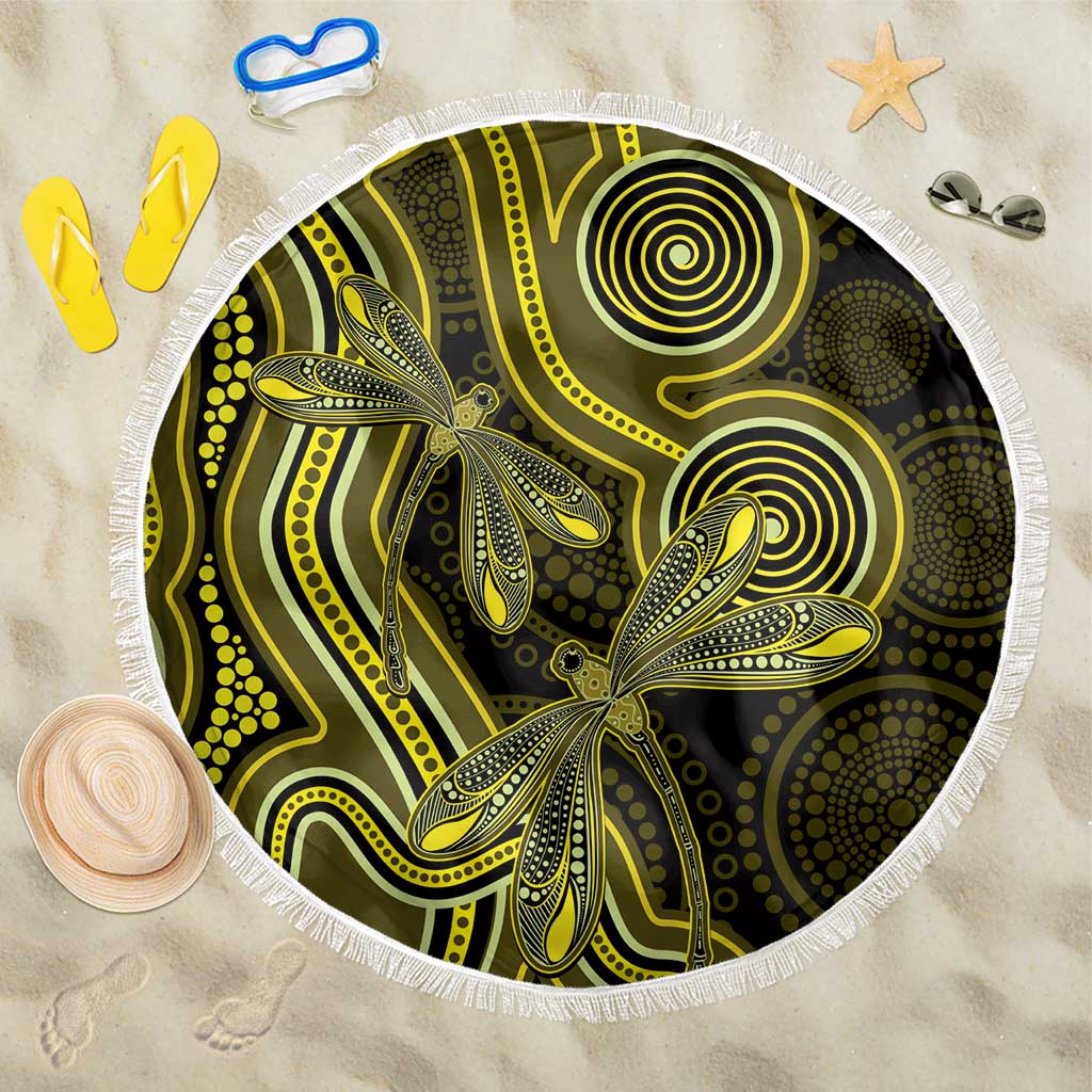 Yellow Indigenous Dragonfly Australia Beach Blanket Aboriginal Art - Aussie Hoodie