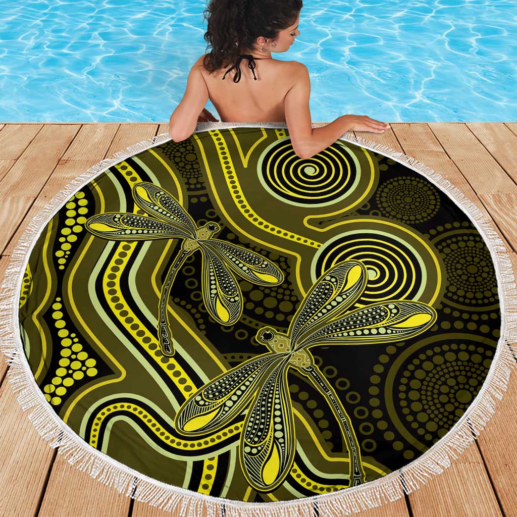 Yellow Indigenous Dragonfly Australia Beach Blanket Aboriginal Art - Aussie Hoodie