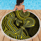 Yellow Indigenous Dragonfly Australia Beach Blanket Aboriginal Art - Aussie Hoodie