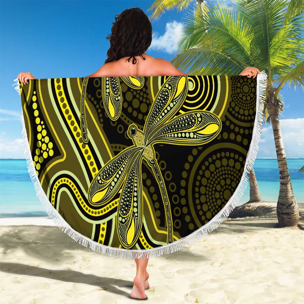 Yellow Indigenous Dragonfly Australia Beach Blanket Aboriginal Art - Aussie Hoodie