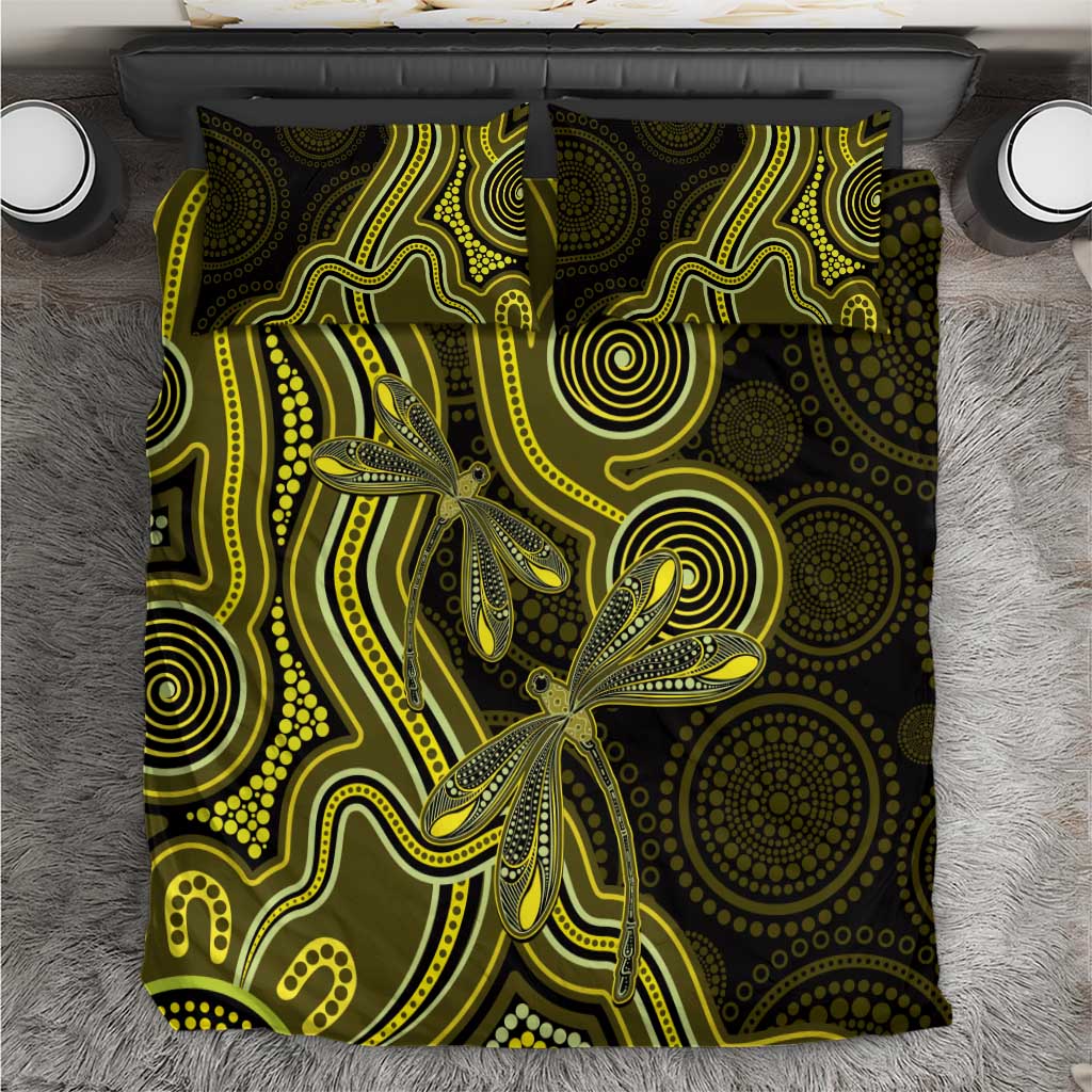 Yellow Indigenous Dragonfly Australia Bedding Set Aboriginal Art - Aussie Hoodie