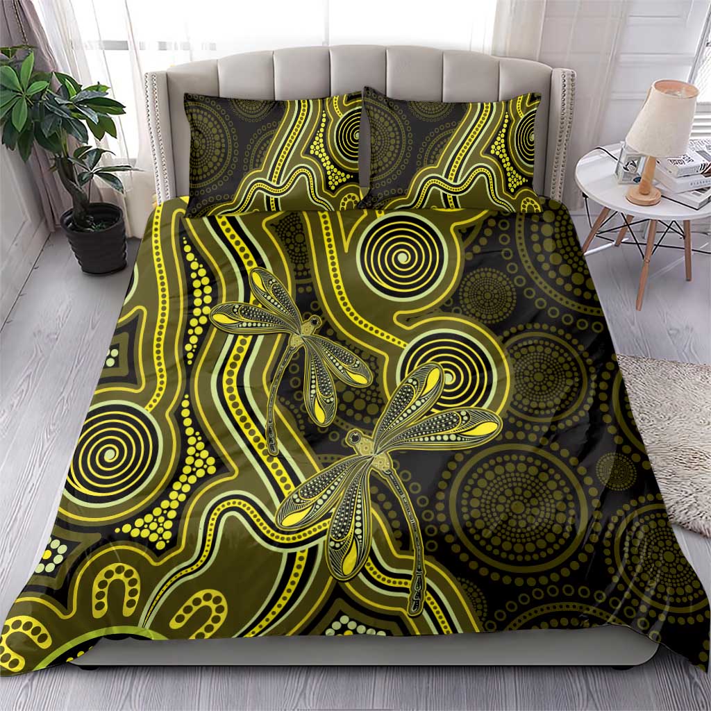 Yellow Indigenous Dragonfly Australia Bedding Set Aboriginal Art - Aussie Hoodie