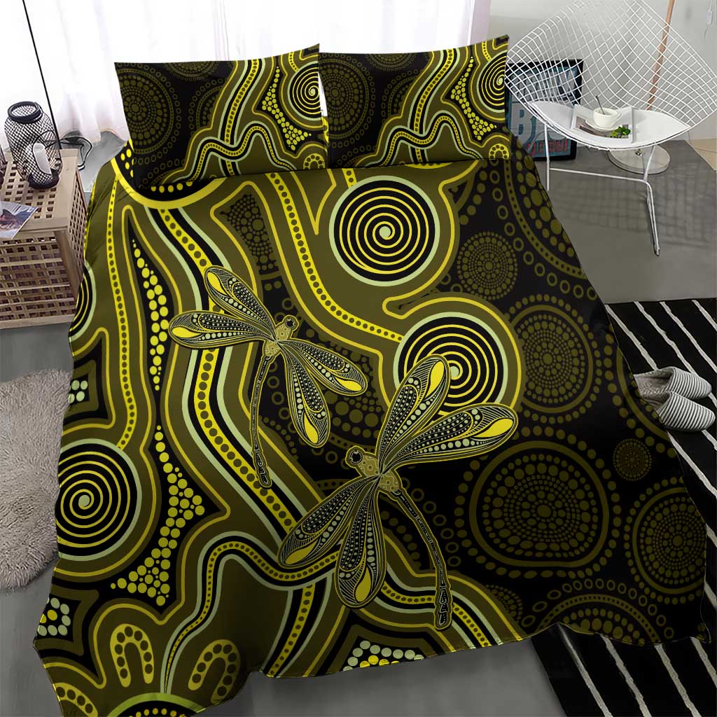 Yellow Indigenous Dragonfly Australia Bedding Set Aboriginal Art - Aussie Hoodie