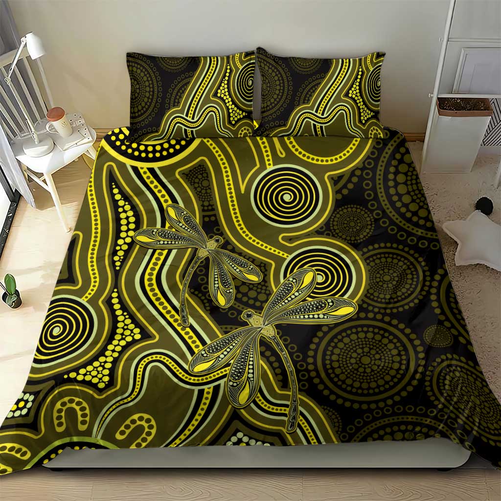 Yellow Indigenous Dragonfly Australia Bedding Set Aboriginal Art - Aussie Hoodie