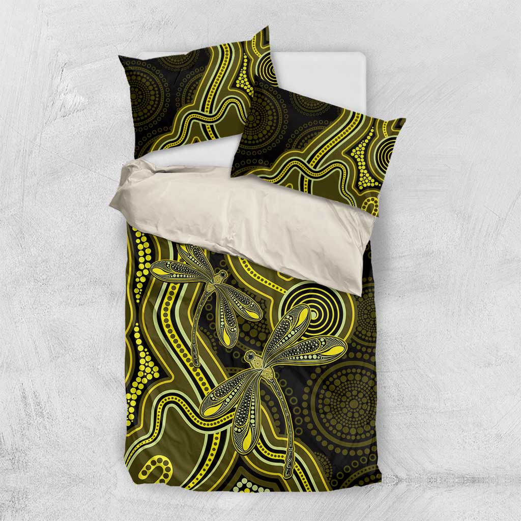 Yellow Indigenous Dragonfly Australia Bedding Set Aboriginal Art - Aussie Hoodie