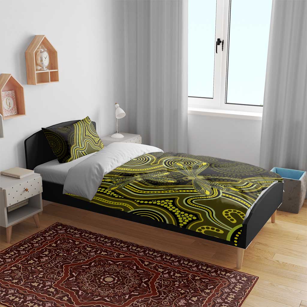 Yellow Indigenous Dragonfly Australia Bedding Set Aboriginal Art - Aussie Hoodie