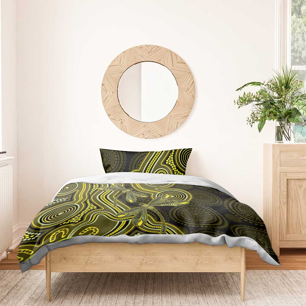 Yellow Indigenous Dragonfly Australia Bedding Set Aboriginal Art - Aussie Hoodie