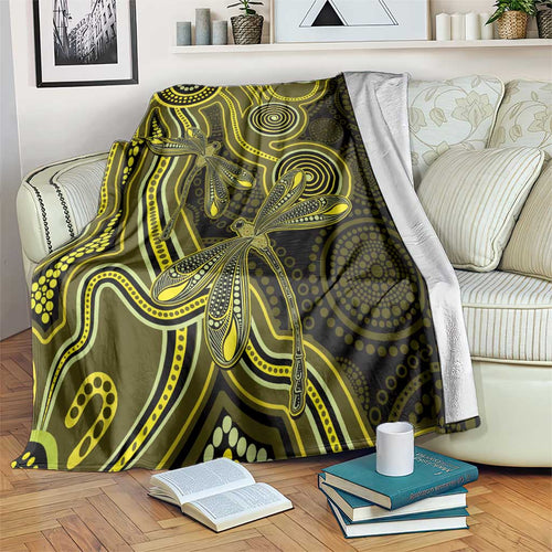 Yellow Indigenous Dragonfly Australia Blanket Aboriginal Art - Aussie Hoodie