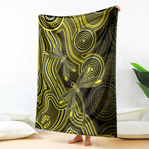 Yellow Indigenous Dragonfly Australia Blanket Aboriginal Art - Aussie Hoodie