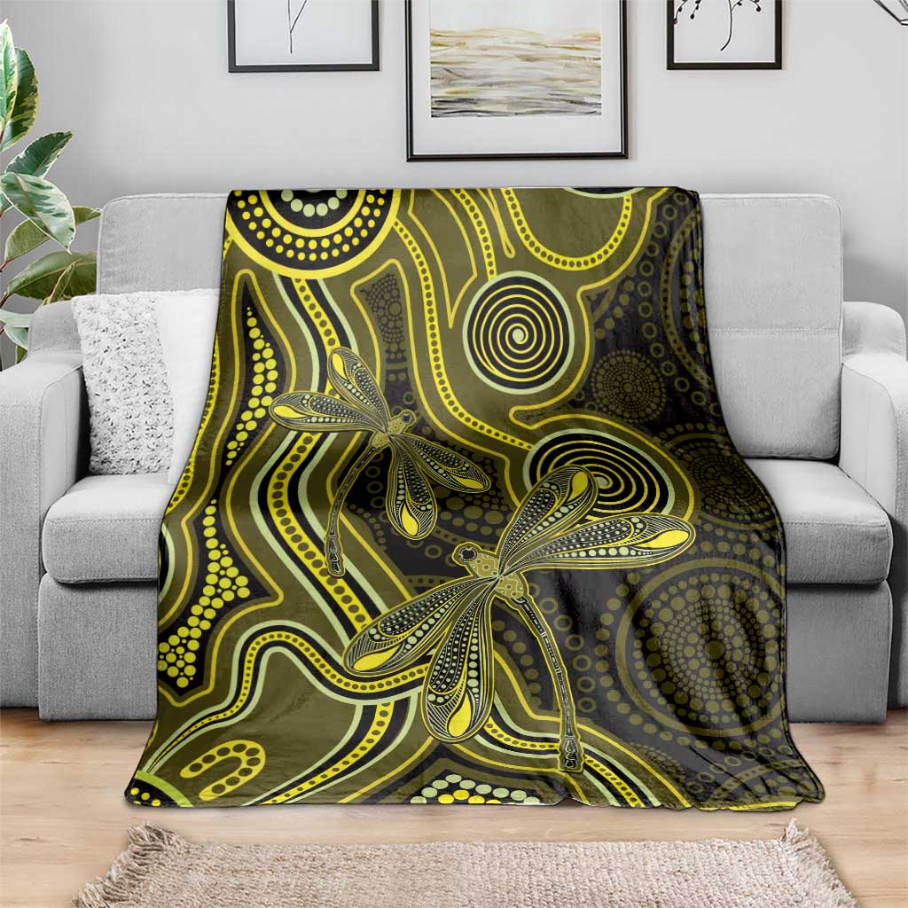 Yellow Indigenous Dragonfly Australia Blanket Aboriginal Art - Aussie Hoodie