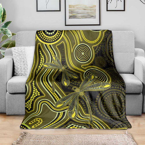 Yellow Indigenous Dragonfly Australia Blanket Aboriginal Art - Aussie Hoodie