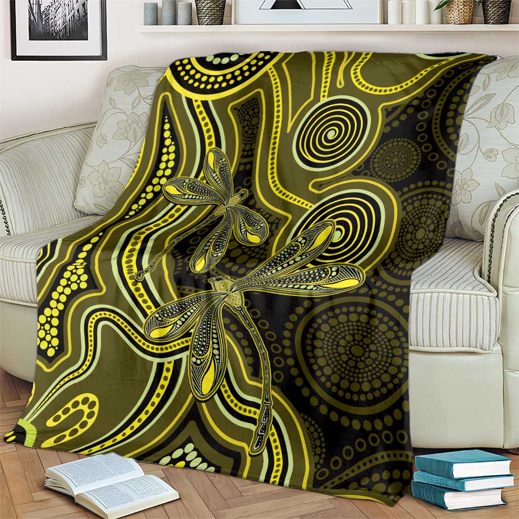 Yellow Indigenous Dragonfly Australia Blanket Aboriginal Art - Aussie Hoodie