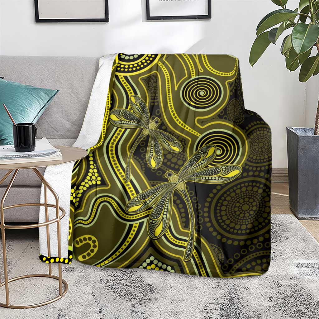Yellow Indigenous Dragonfly Australia Blanket Aboriginal Art - Aussie Hoodie