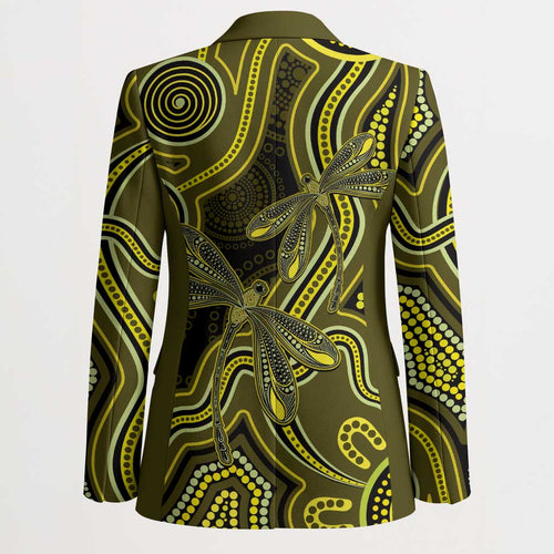 Yellow Indigenous Dragonfly Australia Blazer Aboriginal Art - Aussie Hoodie