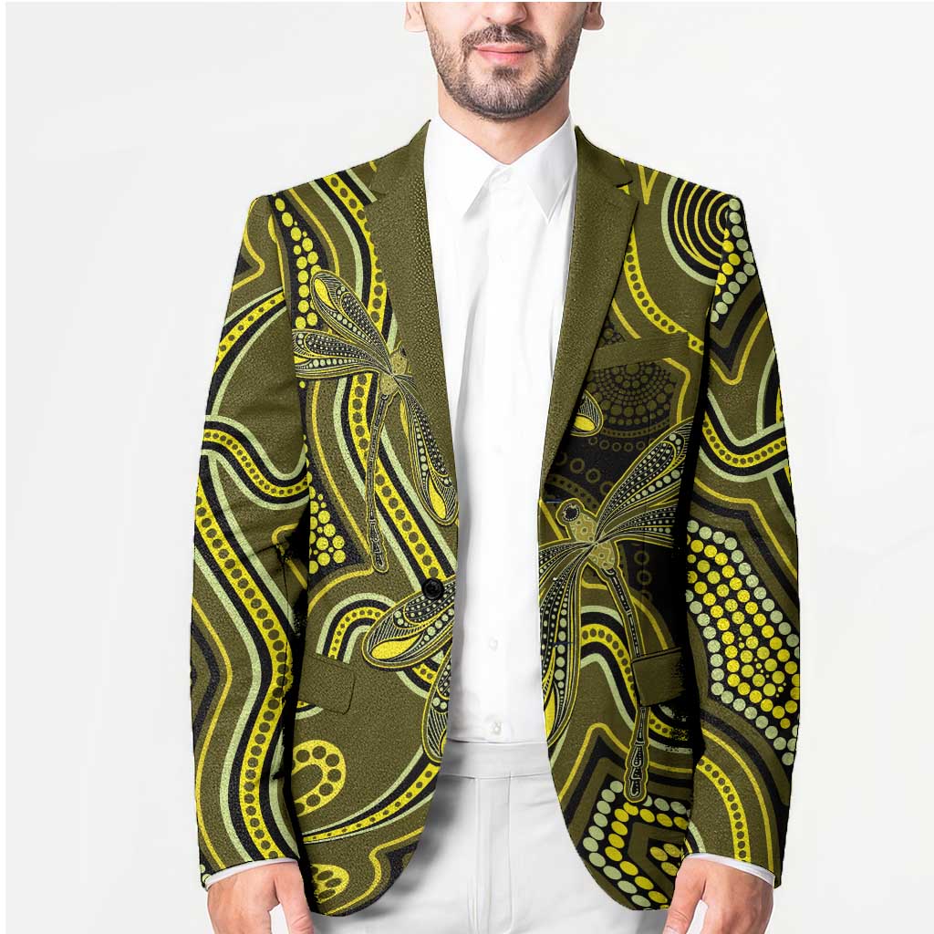 Yellow Indigenous Dragonfly Australia Blazer Aboriginal Art - Aussie Hoodie