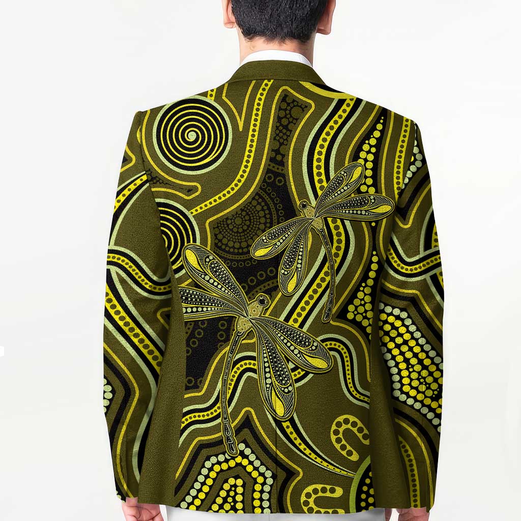 Yellow Indigenous Dragonfly Australia Blazer Aboriginal Art - Aussie Hoodie