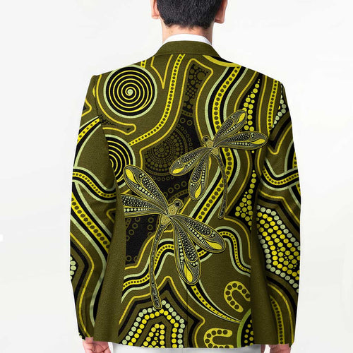Yellow Indigenous Dragonfly Australia Blazer Aboriginal Art - Aussie Hoodie