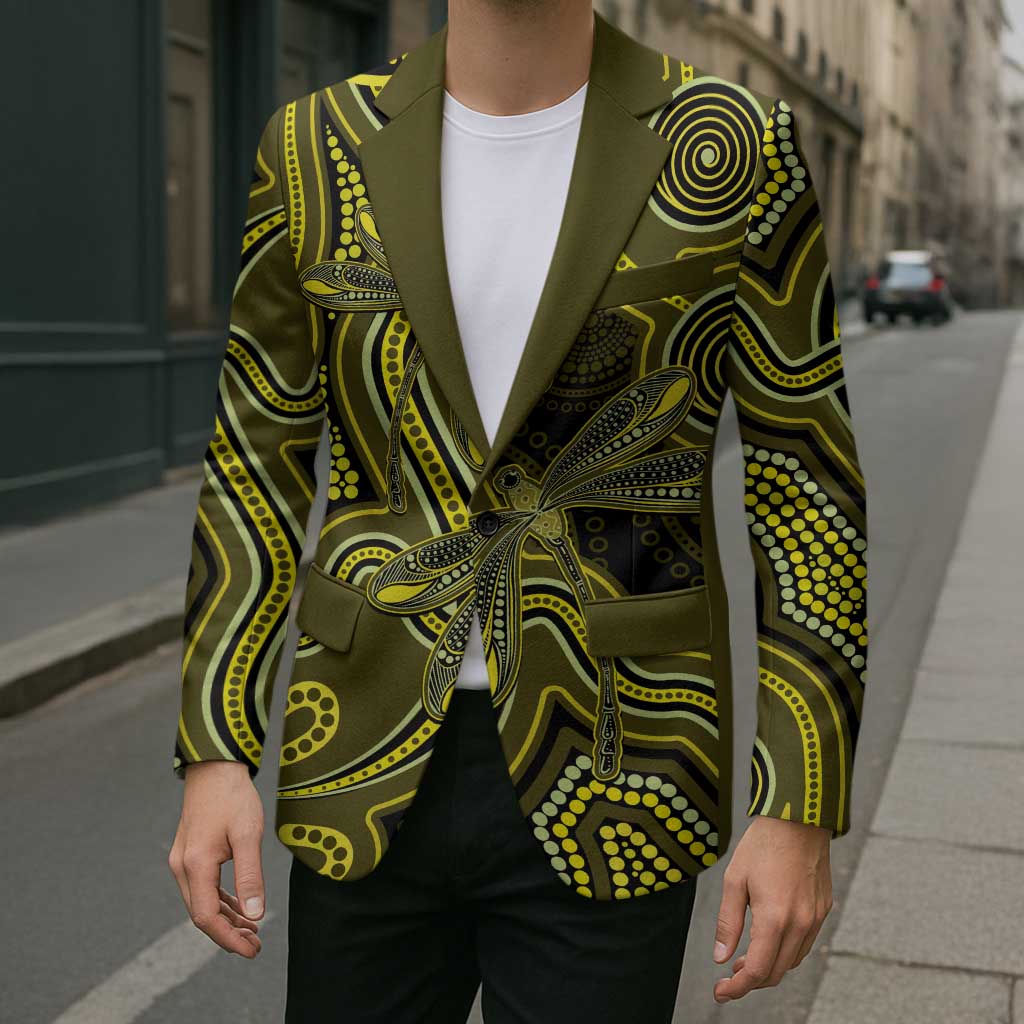 Yellow Indigenous Dragonfly Australia Blazer Aboriginal Art - Aussie Hoodie