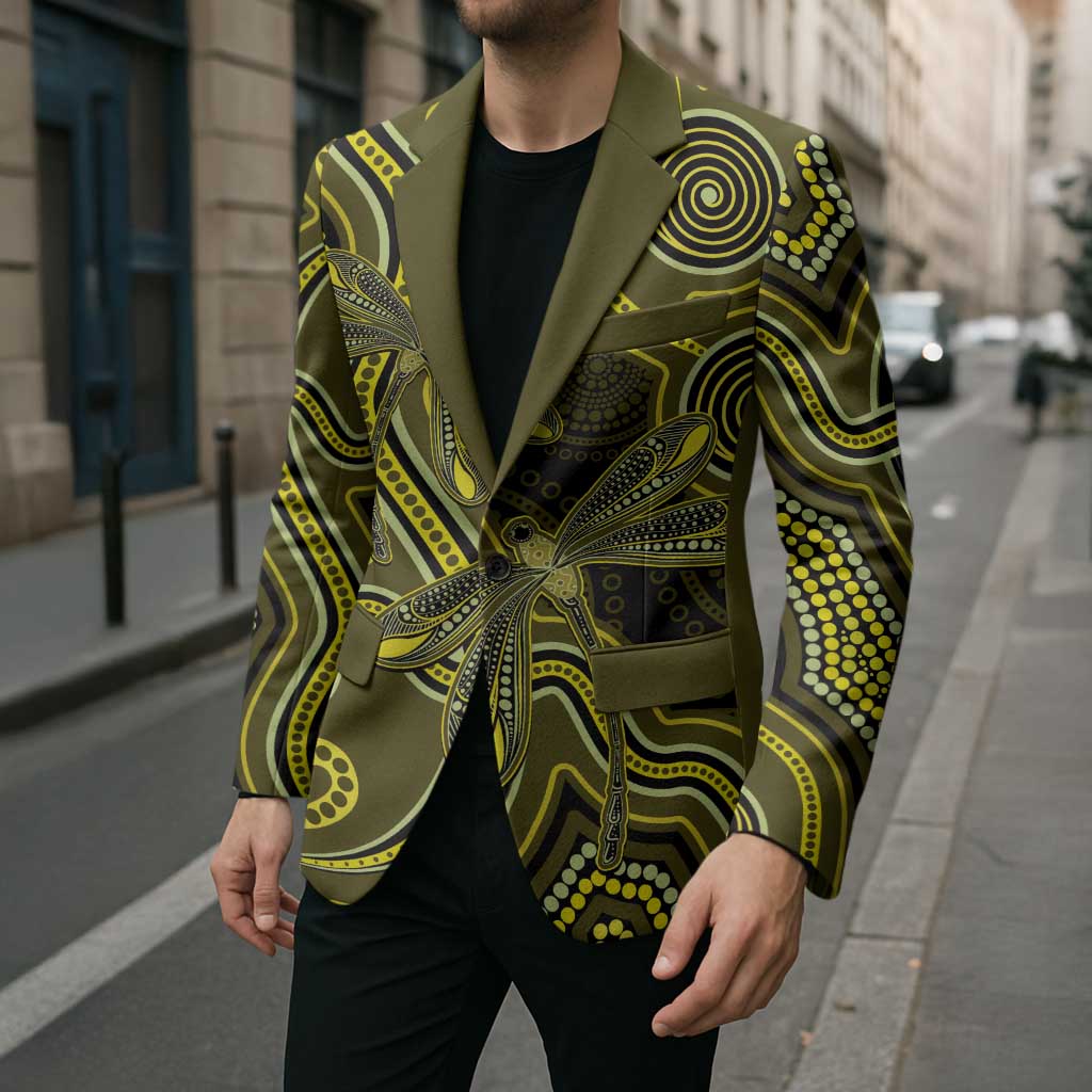 Yellow Indigenous Dragonfly Australia Blazer Aboriginal Art - Aussie Hoodie