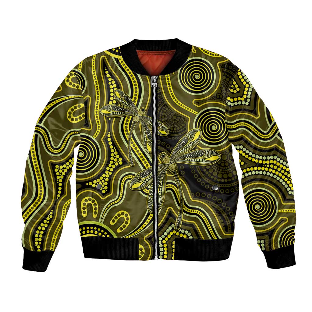 Yellow Indigenous Dragonfly Australia Bomber Jacket Aboriginal Art - Aussie Hoodie