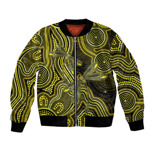 Yellow Indigenous Dragonfly Australia Bomber Jacket Aboriginal Art - Aussie Hoodie