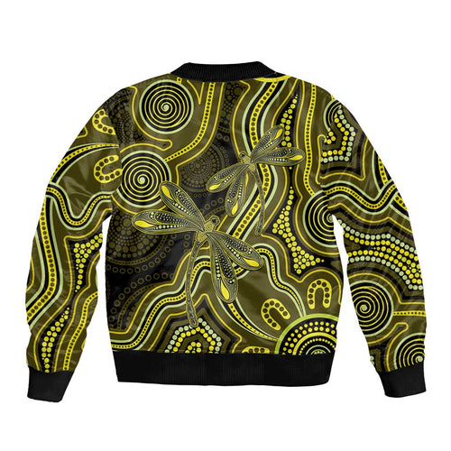 Yellow Indigenous Dragonfly Australia Bomber Jacket Aboriginal Art - Aussie Hoodie