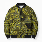 Yellow Indigenous Dragonfly Australia Bomber Puffer Jacket Aboriginal Art - Aussie Hoodie