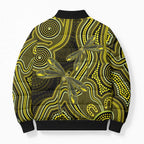 Yellow Indigenous Dragonfly Australia Bomber Puffer Jacket Aboriginal Art - Aussie Hoodie