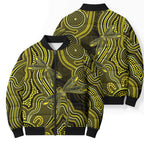 Yellow Indigenous Dragonfly Australia Bomber Puffer Jacket Aboriginal Art - Aussie Hoodie