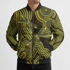 Yellow Indigenous Dragonfly Australia Bomber Puffer Jacket Aboriginal Art - Aussie Hoodie