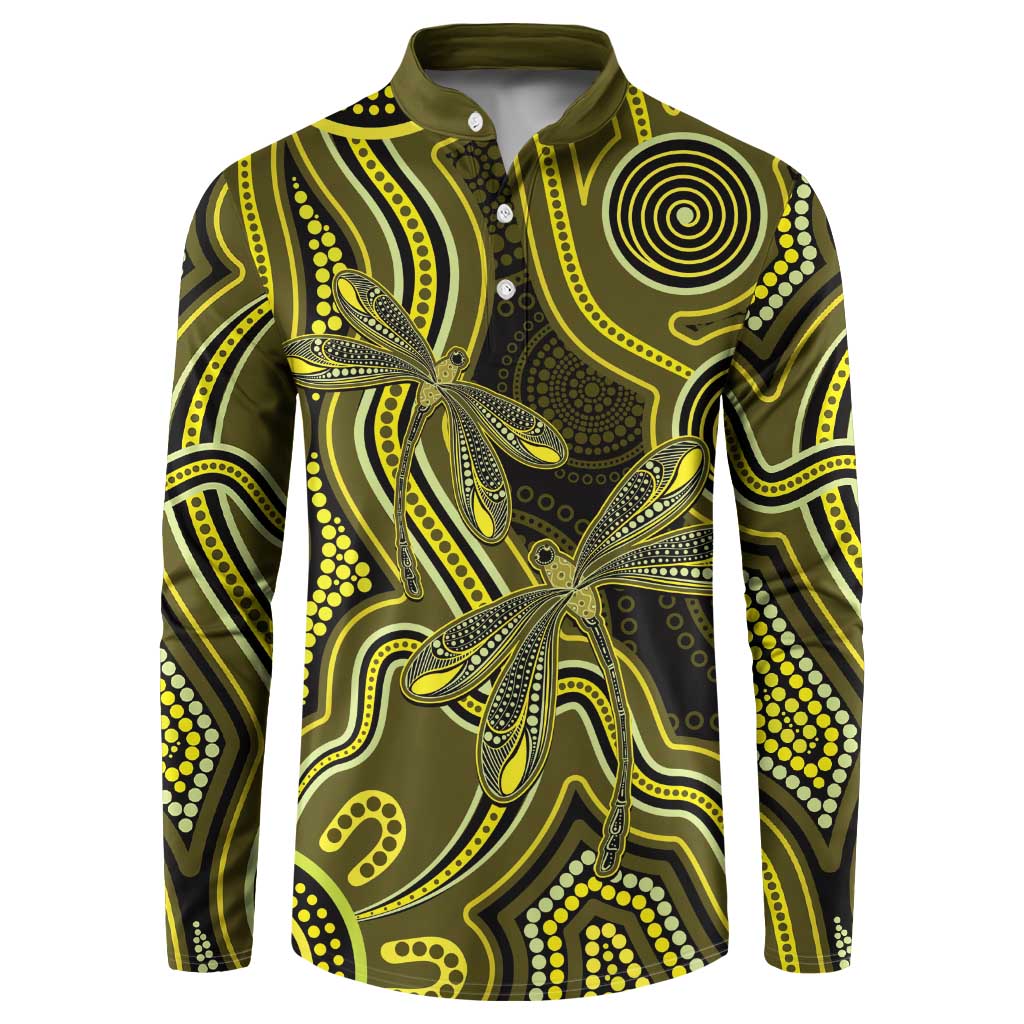 Yellow Indigenous Dragonfly Australia Button Sweatshirt Aboriginal Art - Aussie Hoodie