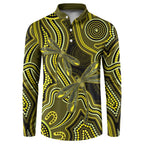 Yellow Indigenous Dragonfly Australia Button Sweatshirt Aboriginal Art - Aussie Hoodie