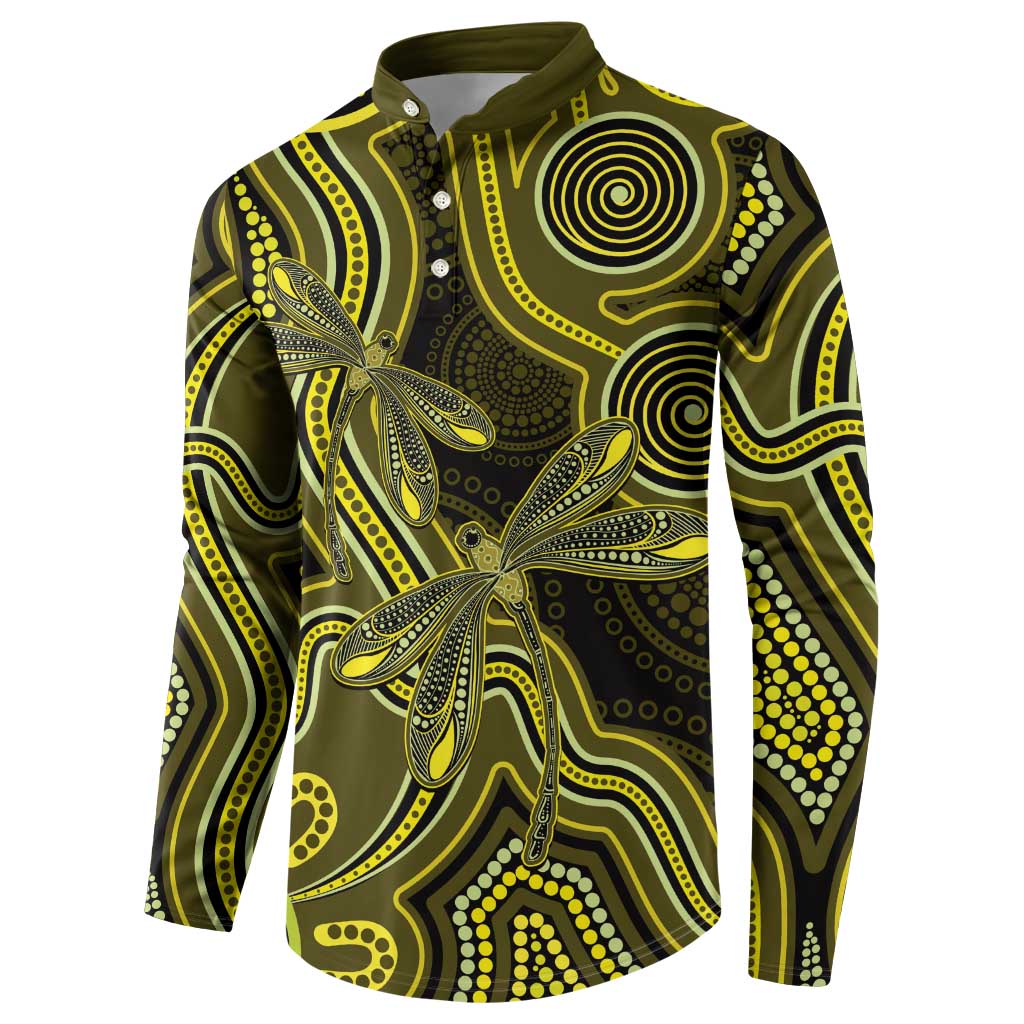 Yellow Indigenous Dragonfly Australia Button Sweatshirt Aboriginal Art - Aussie Hoodie
