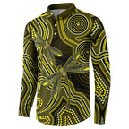 Yellow Indigenous Dragonfly Australia Button Sweatshirt Aboriginal Art - Aussie Hoodie