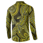 Yellow Indigenous Dragonfly Australia Button Sweatshirt Aboriginal Art - Aussie Hoodie
