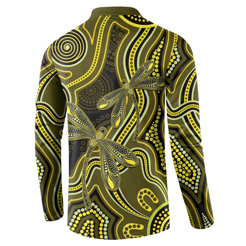Yellow Indigenous Dragonfly Australia Button Sweatshirt Aboriginal Art - Aussie Hoodie