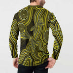 Yellow Indigenous Dragonfly Australia Button Sweatshirt Aboriginal Art - Aussie Hoodie