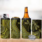 Yellow Indigenous Dragonfly Australia 4 in 1 Can Cooler Tumbler Aboriginal Art - Aussie Hoodie