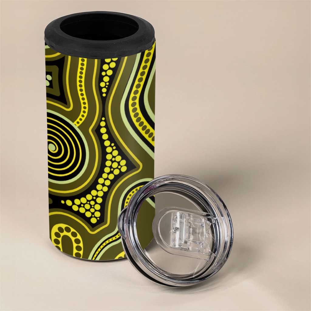 Yellow Indigenous Dragonfly Australia 4 in 1 Can Cooler Tumbler Aboriginal Art - Aussie Hoodie