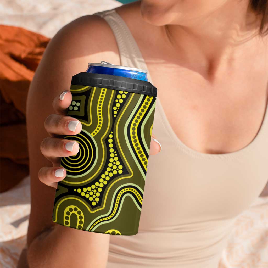 Yellow Indigenous Dragonfly Australia 4 in 1 Can Cooler Tumbler Aboriginal Art - Aussie Hoodie