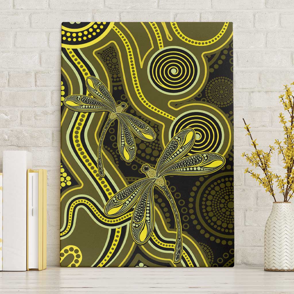 Yellow Indigenous Dragonfly Australia Canvas Wall Art Aboriginal Art - Aussie Hoodie