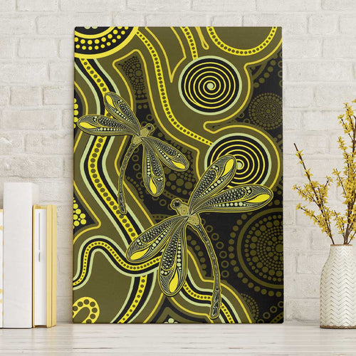 Yellow Indigenous Dragonfly Australia Canvas Wall Art Aboriginal Art - Aussie Hoodie
