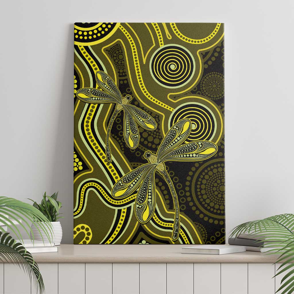 Yellow Indigenous Dragonfly Australia Canvas Wall Art Aboriginal Art - Aussie Hoodie
