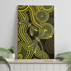 Yellow Indigenous Dragonfly Australia Canvas Wall Art Aboriginal Art - Aussie Hoodie