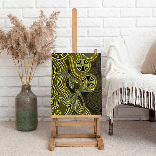 Yellow Indigenous Dragonfly Australia Canvas Wall Art Aboriginal Art - Aussie Hoodie