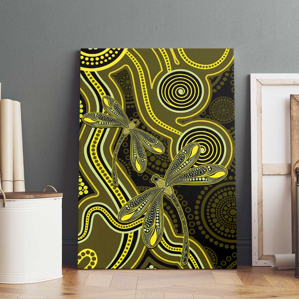 Yellow Indigenous Dragonfly Australia Canvas Wall Art Aboriginal Art - Aussie Hoodie