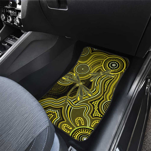 Yellow Indigenous Dragonfly Australia Car Mats Aboriginal Art - Aussie Hoodie