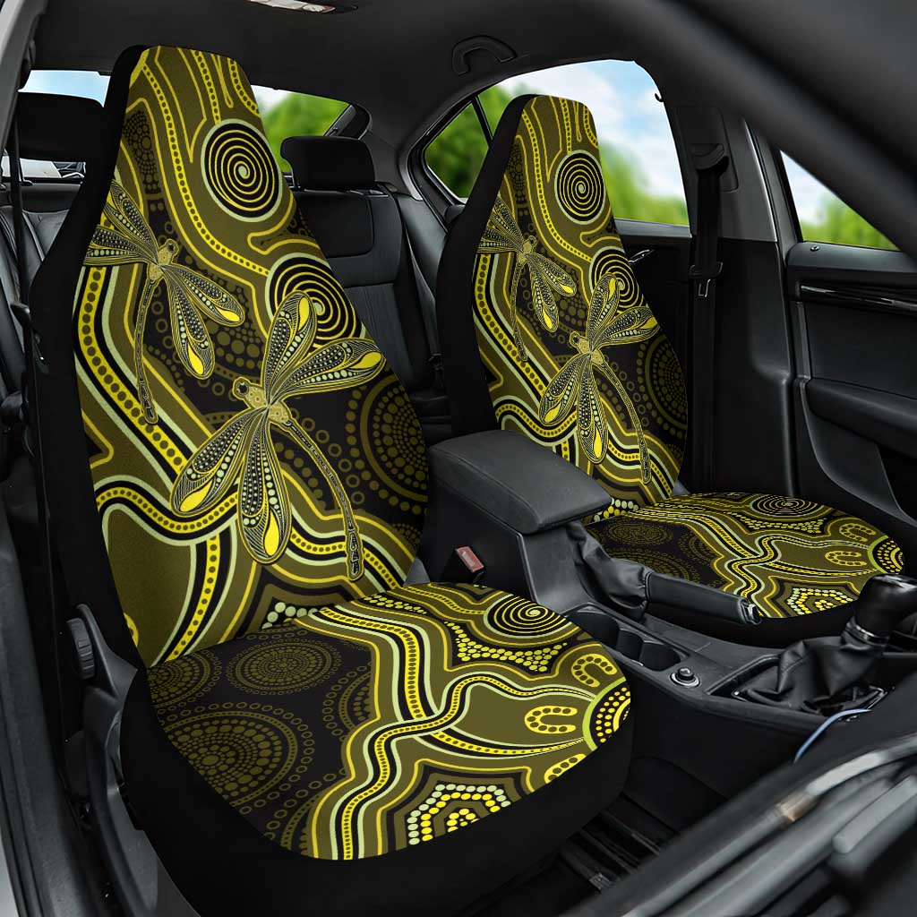 Yellow Indigenous Dragonfly Australia Car Seat Cover Aboriginal Art - Aussie Hoodie