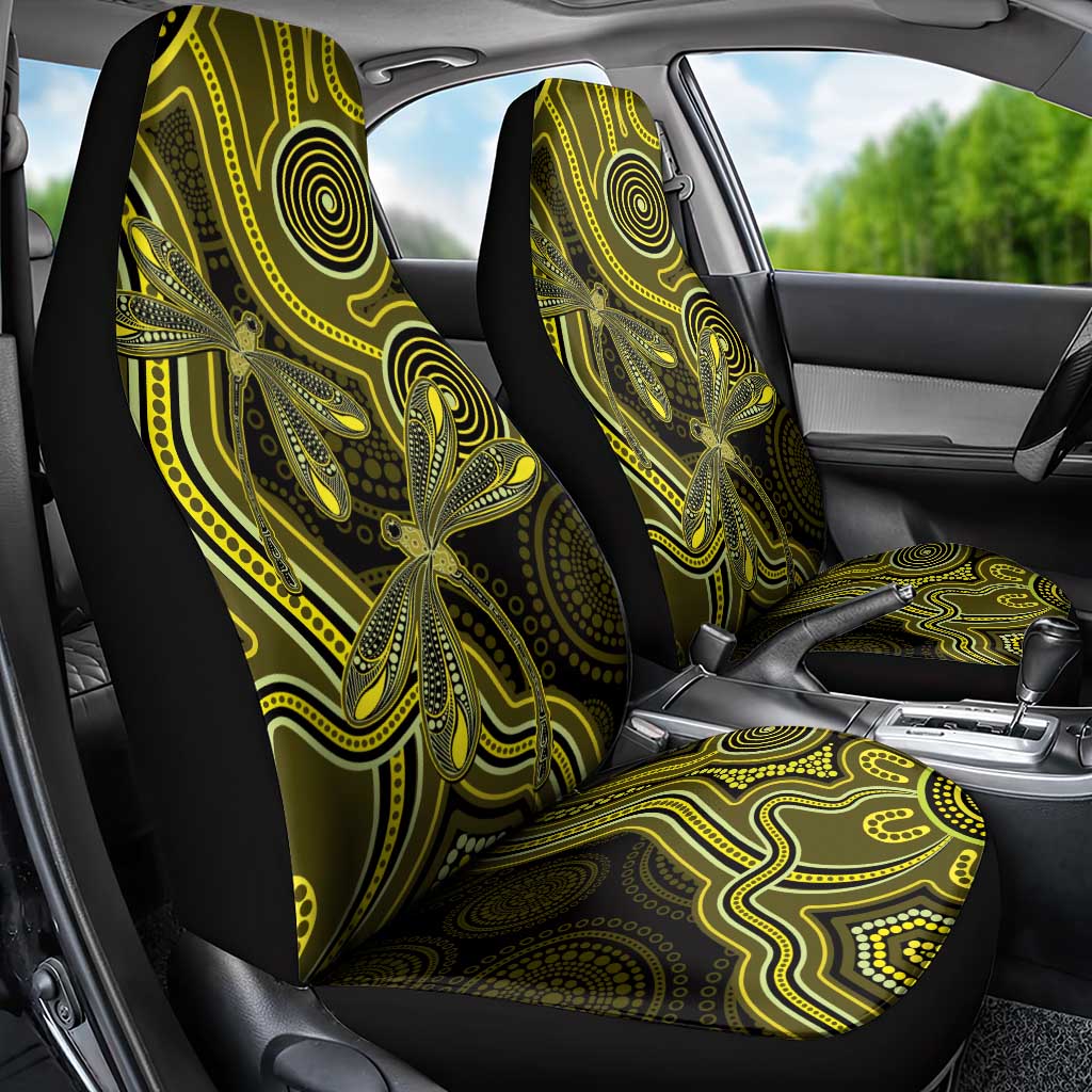 Yellow Indigenous Dragonfly Australia Car Seat Cover Aboriginal Art - Aussie Hoodie