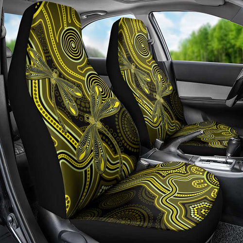 Yellow Indigenous Dragonfly Australia Car Seat Cover Aboriginal Art - Aussie Hoodie